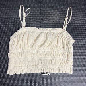 Japna Womens Smocked Cream Crop Top Adjustable Straps Size S 100% Viscose